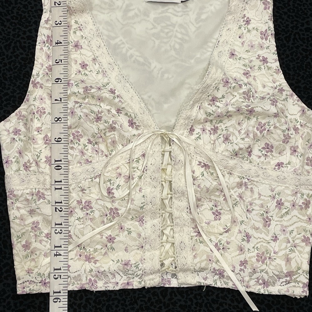 Y2K Babydoll Fairy Lace Floral Top Whimsical Small Festival Lace Up Front - Picture 6 of 8